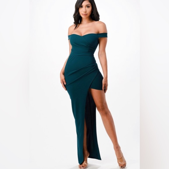 Hunter Green Asymmetrical Dress - Picture 1 of 6